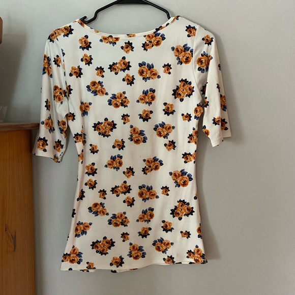 LAST CHANCE / Piphany Torrey Floral White Half-Sleeve Blouse Top XS/S - Picture 5 of 5